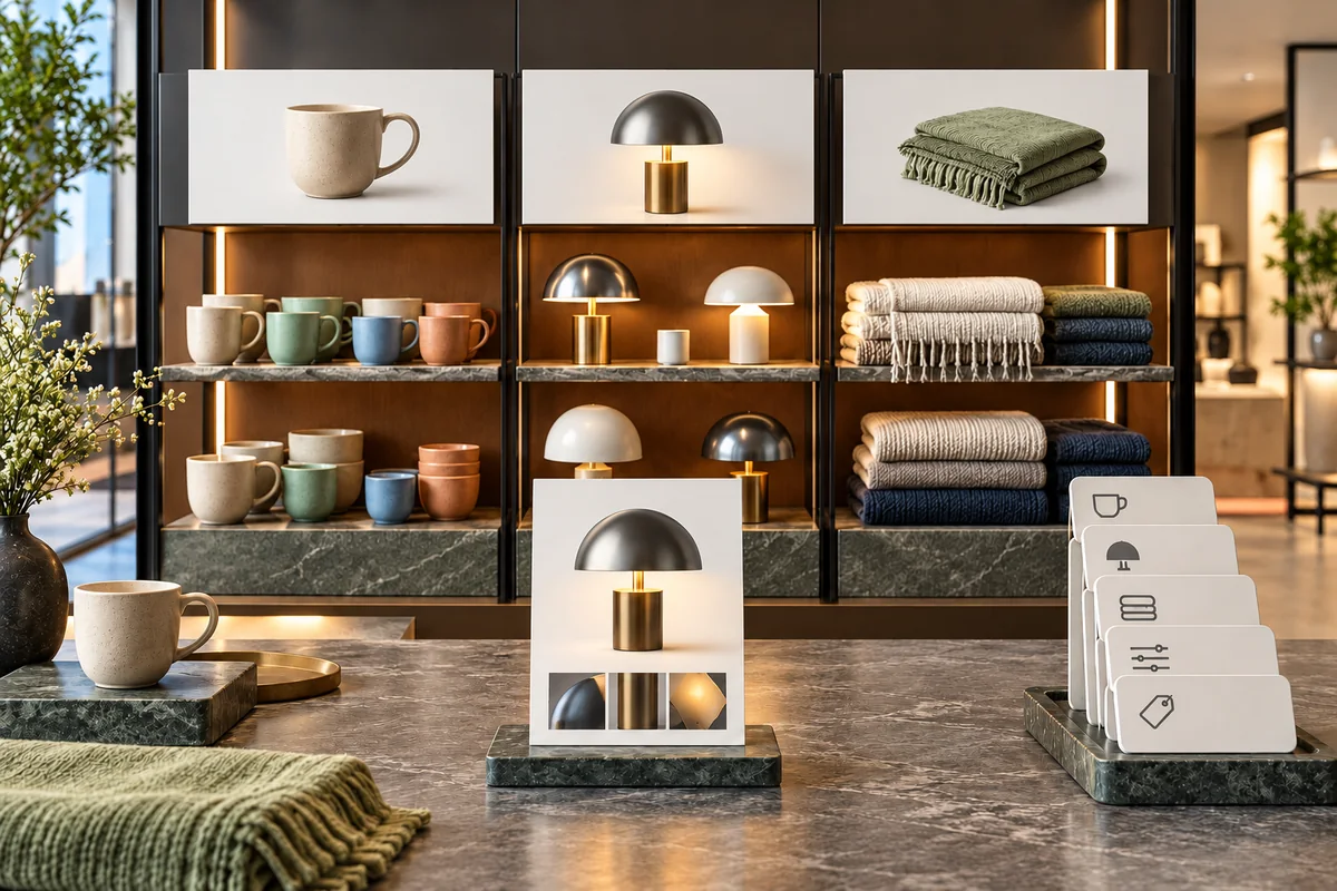 Product-family shelves, category cards and a detailed product page linked to its parent category.