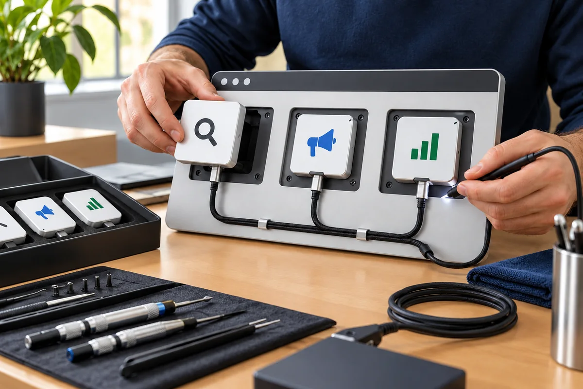 Installation kit fitting search, advertising and measurement modules into a website panel's connection sockets.