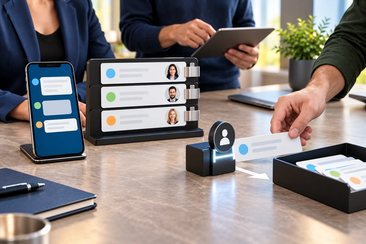 Messaging desk moving customer chats through consent and team-assignment clips into a follow-up tray.